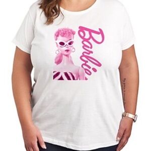 Barbie Retro Pink Print Short Sleeve Cotton T-Shirt Tee Curvy Plus Size 1X 14/16